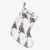 マウンテンウズラ鳥の漫画イラストレーション スモールクリスマスストッキング (正面 (吊り時))