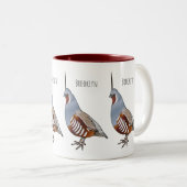 マウンテンウズラ鳥の漫画イラストレーション ツートーンマグカップ (正面右)