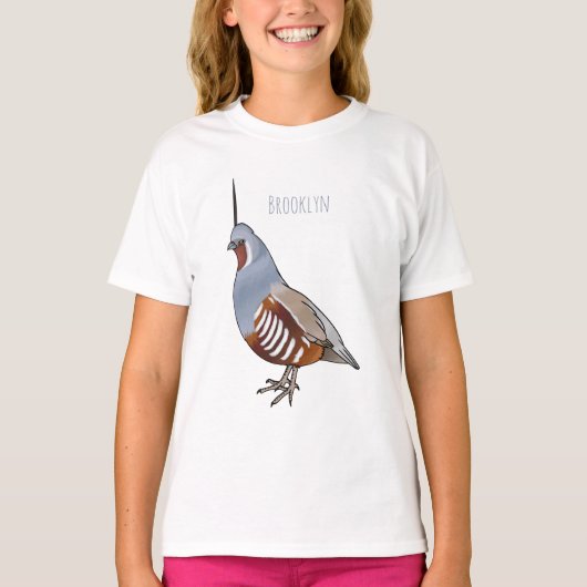 マウンテンウズラ鳥の漫画イラストレーション Tシャツ (正面)