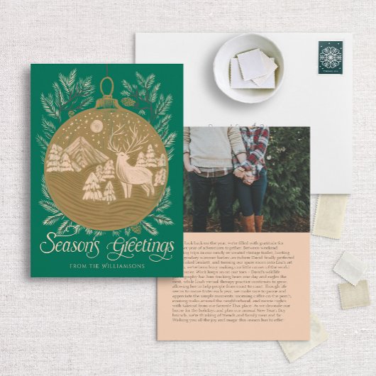 マウンテンウッドランドオーナメント図解入りの、写真付きのクリスマス シーズンカード