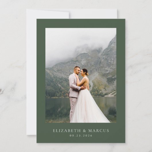 マウンテンエバーグリーンウッドランドフォレストエレガントな結婚式 セーブザデート (裏面)