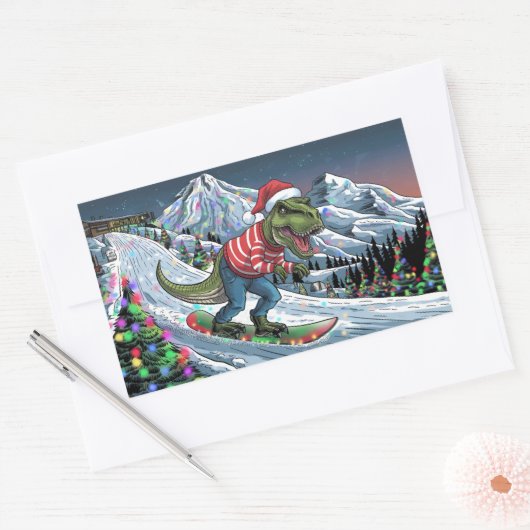 マウンテンカラーのTRexスノーボーサイケデリックド 長方形シール (封筒)