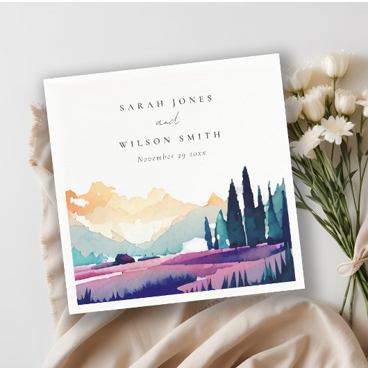 マウンテンカントリーのライラック畑の風景 ウェディング スタンダードカクテルナプキン