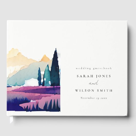 マウンテンカントリー薄紫フィールドランドスケープ結婚ズ ゲストブック (正面)