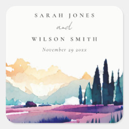 マウンテンカントリー薄紫フィールドランドスケープ結婚ズ スクエアシール