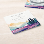 マウンテンカントリー薄紫フィールドランドスケープ結婚ズ スクエアペーパーコースター (アングル)