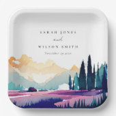 マウンテンカントリー薄紫フィールドランドスケープ結婚ズ ペーパープレート (正面)
