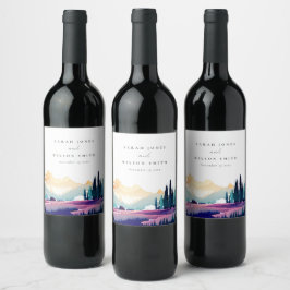 マウンテンカントリー薄紫フィールドランドスケープ結婚ズ ワインラベル