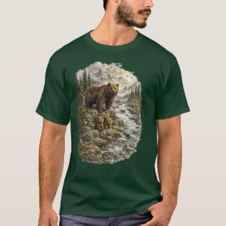 マウンテンガーディアンズ - ビンテージグリズリーベアファミリー Tシャツ