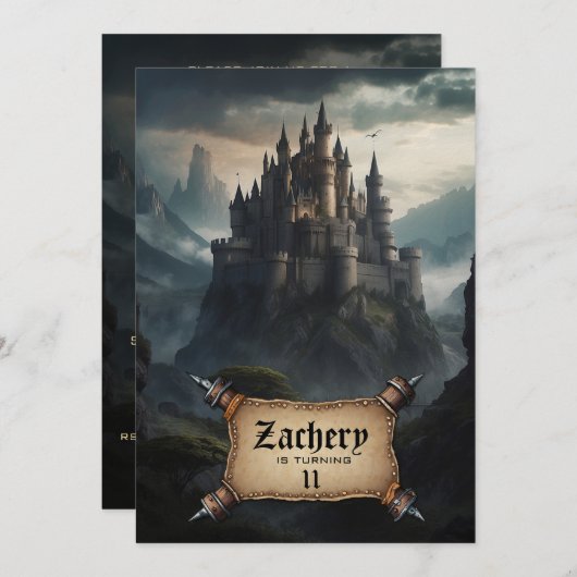 *~*マウンテンキャッスル中世ファンタジーAP88誕生日 招待状 (正面/裏面)