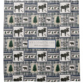 マウンテンキャビンムースベアーツリーズブルーングリーンハイゲ シャワーカーテン (正面)