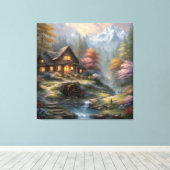 マウンテンキャビン・イン・ザ・ウッズ キャンバスプリント (インサイチュ (ウッドフロア))