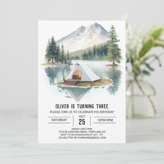 マウンテンキャンプアウトアドベンチャー誕生日 招待状 (スタンド正面)
