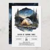 マウンテンキャンプファイヤーエクスプローラー誕生日 招待状 (正面/裏面)