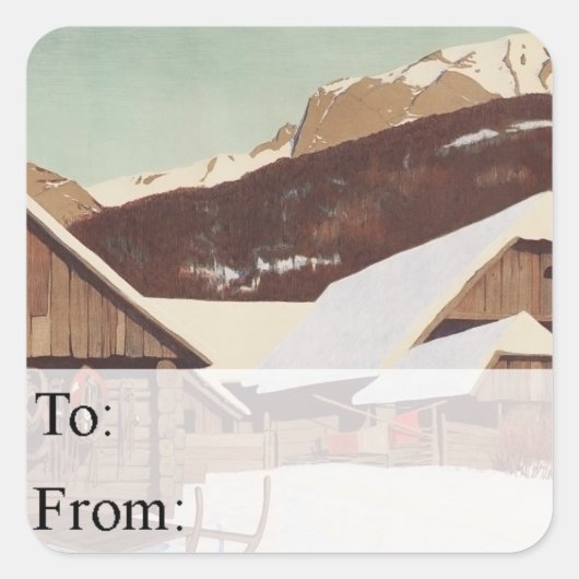 マウンテンクリスマスヴィンテージギフトラベル スクエアシール (正面)