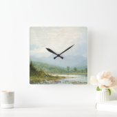 マウンテンクリークファインアートウォーターカラーランドスケープ スクエア壁時計 (ホーム)