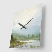 マウンテンクリークファインアートウォーターカラーランドスケープ スクエア壁時計 (傾斜)