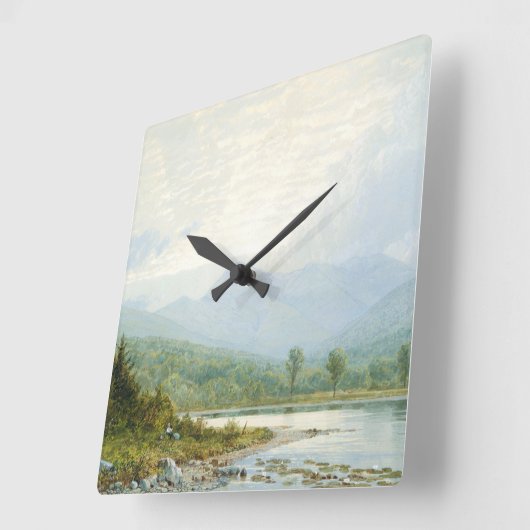 マウンテンクリークファインアートウォーターカラーランドスケープ スクエア壁時計 (傾斜)