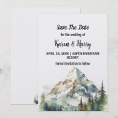 マウンテングリーン松の木 Save The Date ウェディングアート 招待状 (正面/裏面)