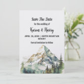 マウンテングリーン松の木 Save The Date ウェディングアート 招待状 (スタンド正面)