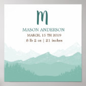 マウンテングリーン |ベビーパーソナライズされた誕生ポスター ポスター (正面)