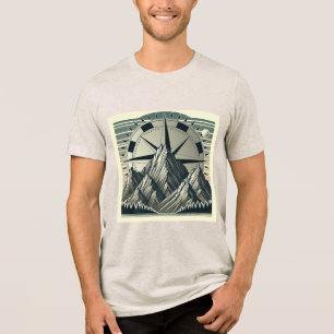 マウンテンコンパス ヴィンテージアドベンチャートラベルアート トライブレンドTシャツ