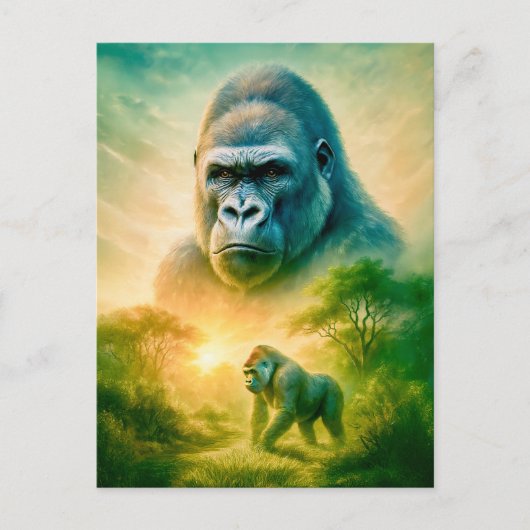 マウンテンゴリラのダブルエクスポージャーポートレート シーズンポストカード (正面)