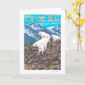 マウンテンゴート場面-グレーシャー国立公園、 カード (黄色い花)
