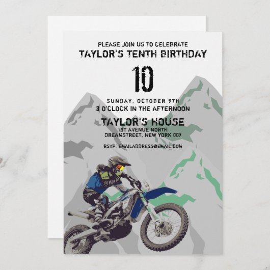 マウンテンサイクリングアドベンチカスタムャー誕生パーティー 招待状 (正面/裏面)