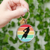マウンテンサイクリングオンレトロレインボーストライプズkeychain キーホルダー (手)