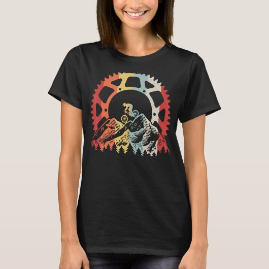 マウンテンサイクリングギアレトロヴィンテージMTB自転車Bik Tシャツ (正面)