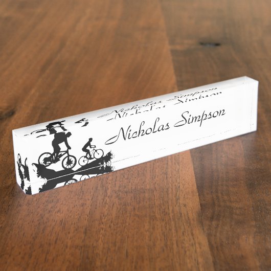 マウンテンサイクリングスポーツロゴ名前をカスタムするアート デスクネームプレート (側面)