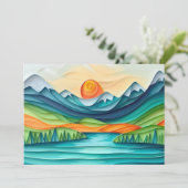 マウンテンサンセットレイクランドスケーププリントまたはデジタル 招待状 (スタンド正面)