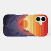 マウンテンサンセット レトロ ヴィンテージ アート iPhone 16ケース (裏面横)