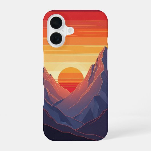 マウンテンサンセット レトロ ヴィンテージ アート iPhone 16ケース (裏面)