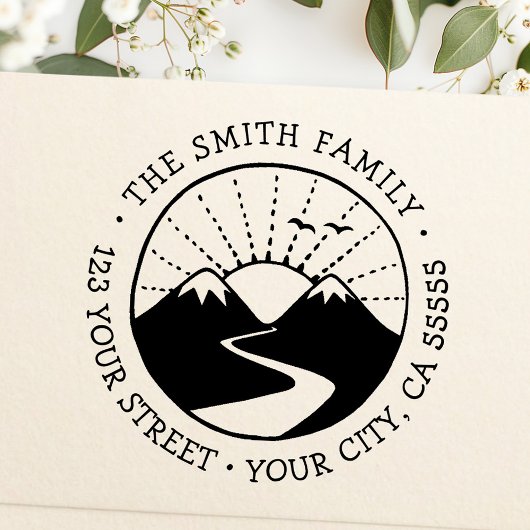 マウンテンサンライズお洒落フォント差出人住所 セルフインキングスタンプ