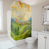 マウンテンサンライズモザイクデジタルアート シャワーカーテン (インサイチュ)