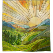 マウンテンサンライズモザイクデジタルアート シャワーカーテン (正面)