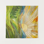 マウンテンサンライズモザイクデジタルアート タペストリー (正面(横))