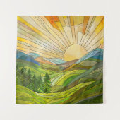 マウンテンサンライズモザイクデジタルアート タペストリー (正面)