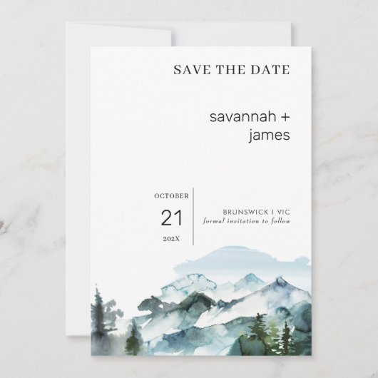 マウンテンシーンウェディング日付カードを保存 招待状 (正面)