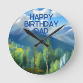マウンテンシ絵画ーンハッピーバースデーパパ ラウンド壁時計 (正面)
