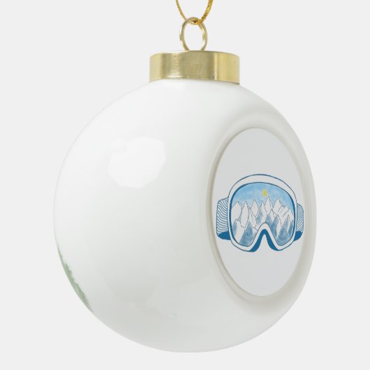 マウンテンスキーゴーグルイラストレーション セラミックボールオーナメント (左)