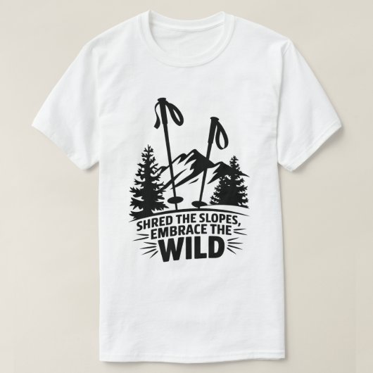 マウンテンスキーポール冬の荒野グラフィック Tシャツ (デザイン正面)