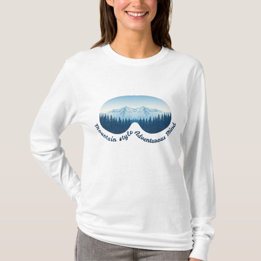 マウンテンスタイル、冒険心 – スキーのゴーグル Tシャツ (正面)