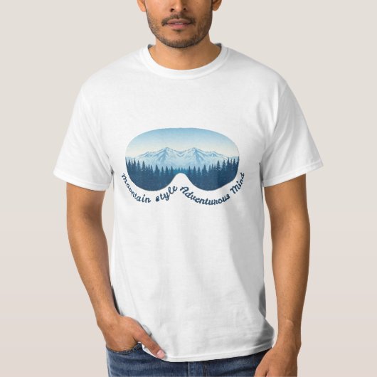 マウンテンスタイル、冒険心:スキーゴーグル Tシャツ (正面)