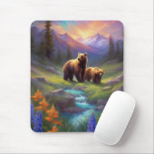マウンテンストリームベアーワイルドフラワーサンライズ絵画ズ マウスパッド (マウス)