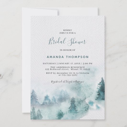 マウンテンスモーキーグリーンリーブライダルシャワー招待状 招待状 (正面)