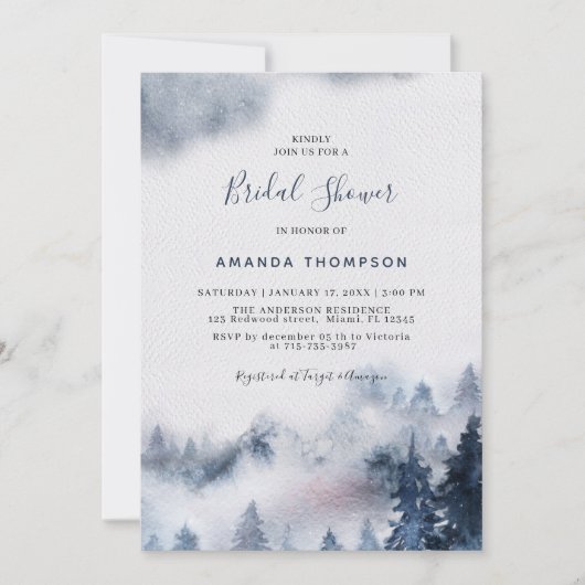 マウンテンスモークパープルブライダルシャワー招待 招待状 (正面)