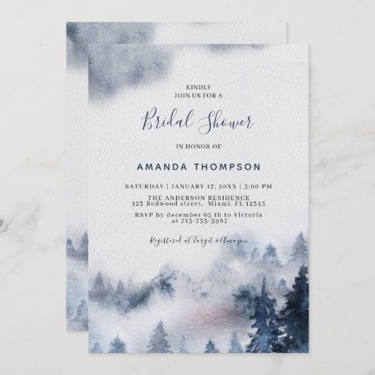 マウンテンスモークパープルブライダルシャワー招待 招待状 (正面/裏面)